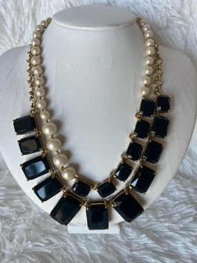 Kate Spade Sapphire Gem and Pearl Layered Statement Necklace